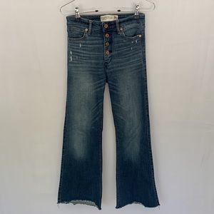 Abercrombie & Fitch Wide Leg Flare High Rise Raw Hem Button Fly Denim Size 0